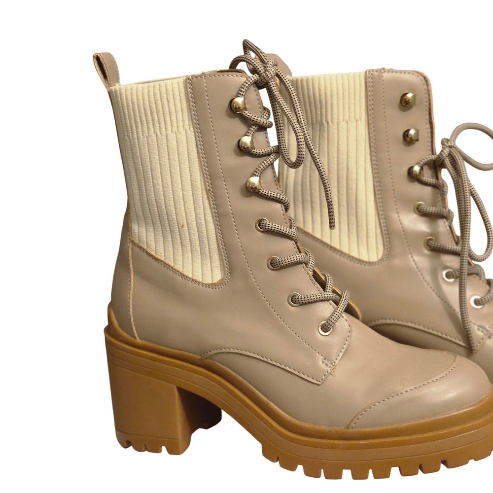 Madden Girl Edena Taupe Lace Up Lug Sole Block Heel Combat Boots Mens 8M